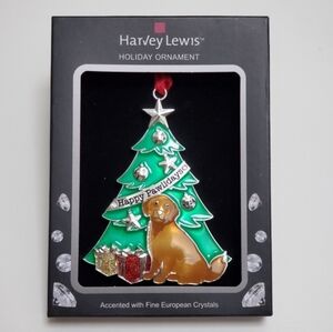 Happy Pawlidays Holiday Dog Christmas Ornament with Green Tree By Harvey Lewis